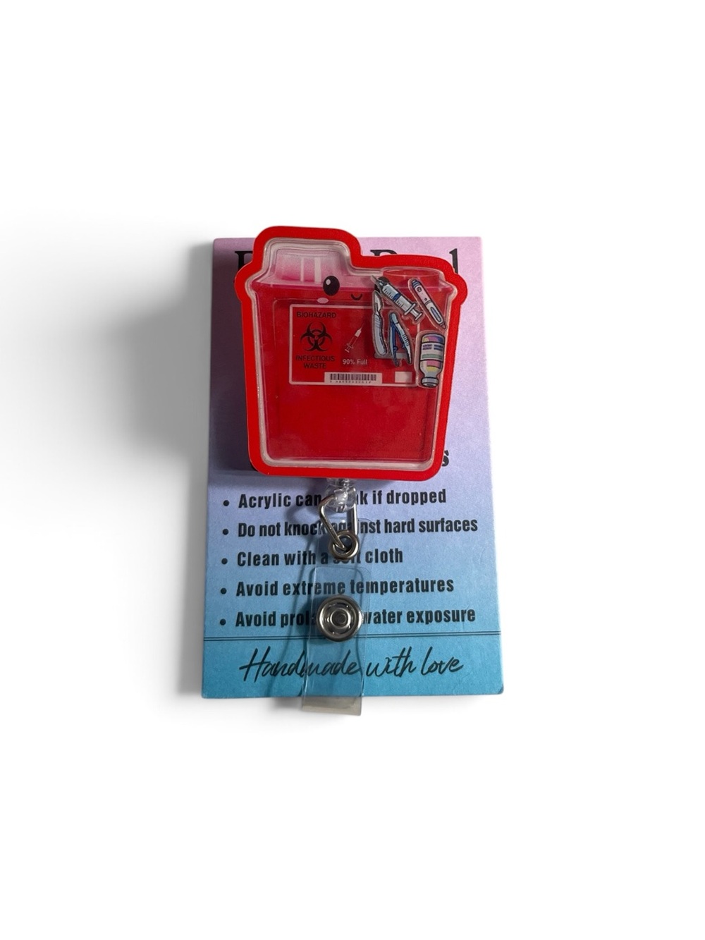 Red Biohazard Medical Sharps Container Shaker Badge Reel